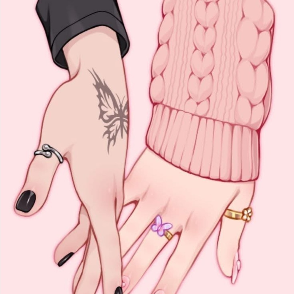 Pink Cable Knit Sweater with Butterfly Tattoo Art